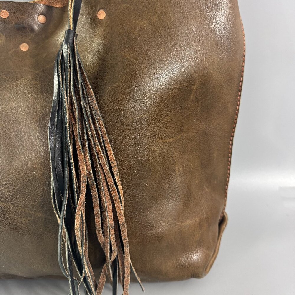 Arden + James Brown Leather Tall Carryall Tote Bag - Picture 3 of 13